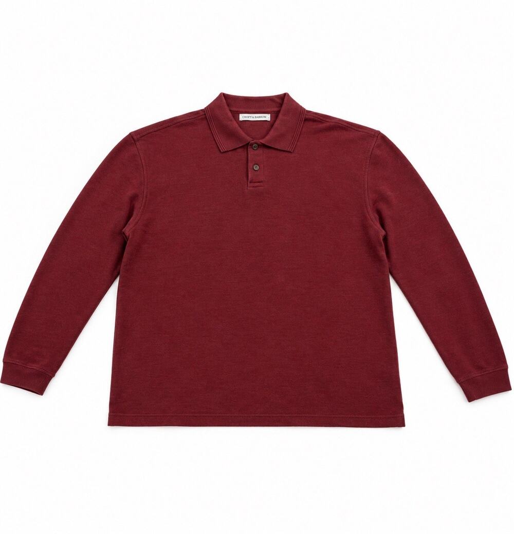 Geoffrey Beene Men’s L Burgundy Long Sleeve Polo Shirt Knit Casual Collared